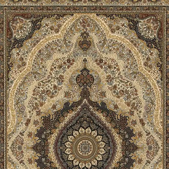 Ivory Black And Tan Medallion Area Rug With Fringe Photo 3