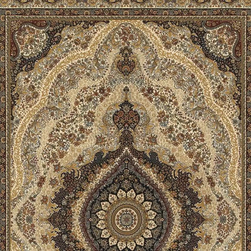 Ivory Black And Tan Medallion Area Rug With Fringe Photo 3