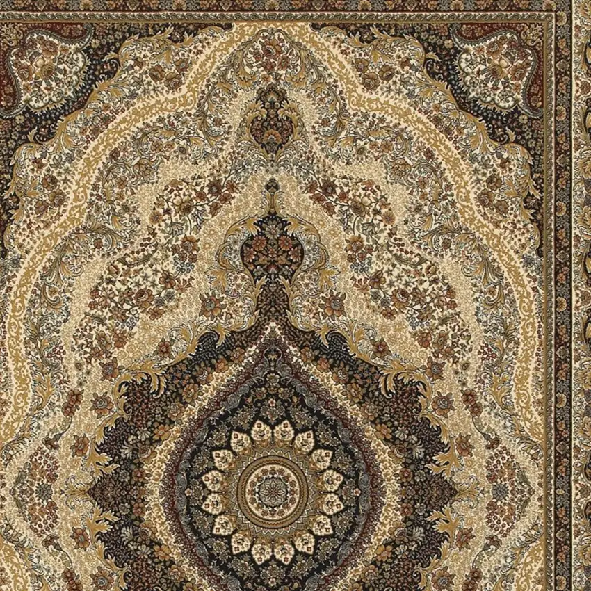 Ivory Black And Tan Medallion Area Rug With Fringe Photo 3