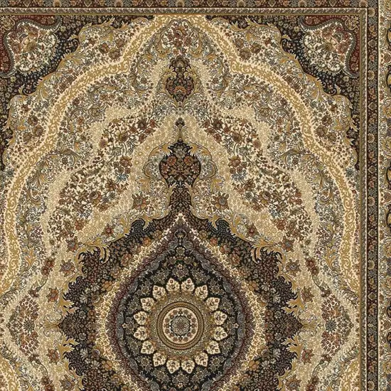 Ivory Black And Tan Medallion Area Rug With Fringe Photo 3