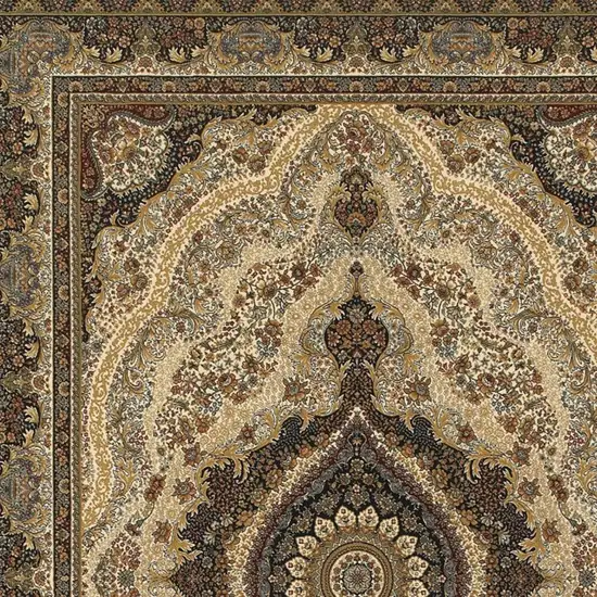 Ivory Black And Tan Medallion Area Rug With Fringe Photo 3