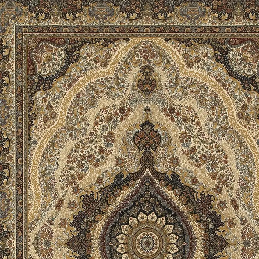 Ivory Black And Tan Medallion Area Rug With Fringe Photo 3