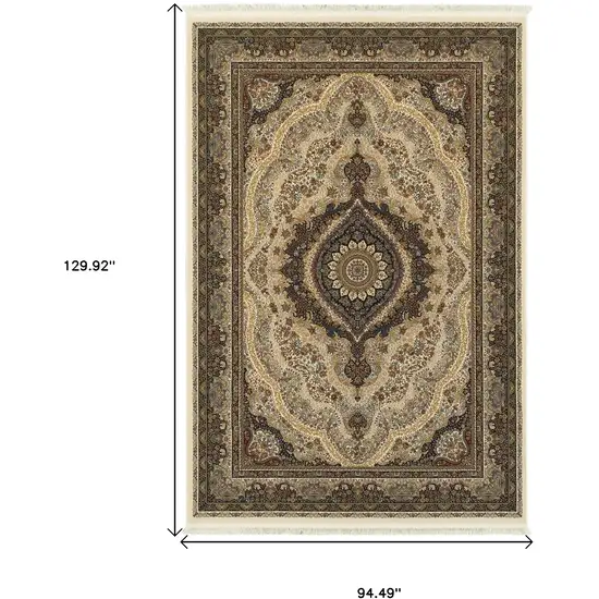 Ivory Black And Tan Medallion Area Rug With Fringe Photo 7