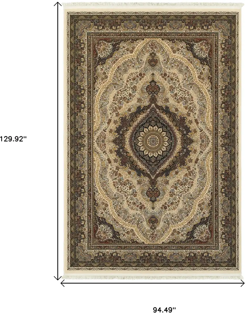 Ivory Black And Tan Medallion Area Rug With Fringe Photo 7