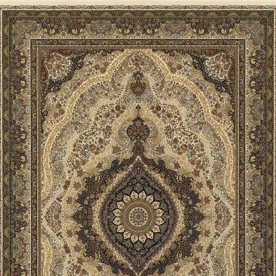 Ivory Black And Tan Medallion Area Rug With Fringe Photo 4