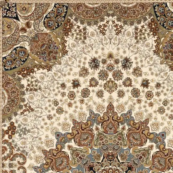 Ivory Black And Tan Medallion Area Rug With Fringe Photo 6