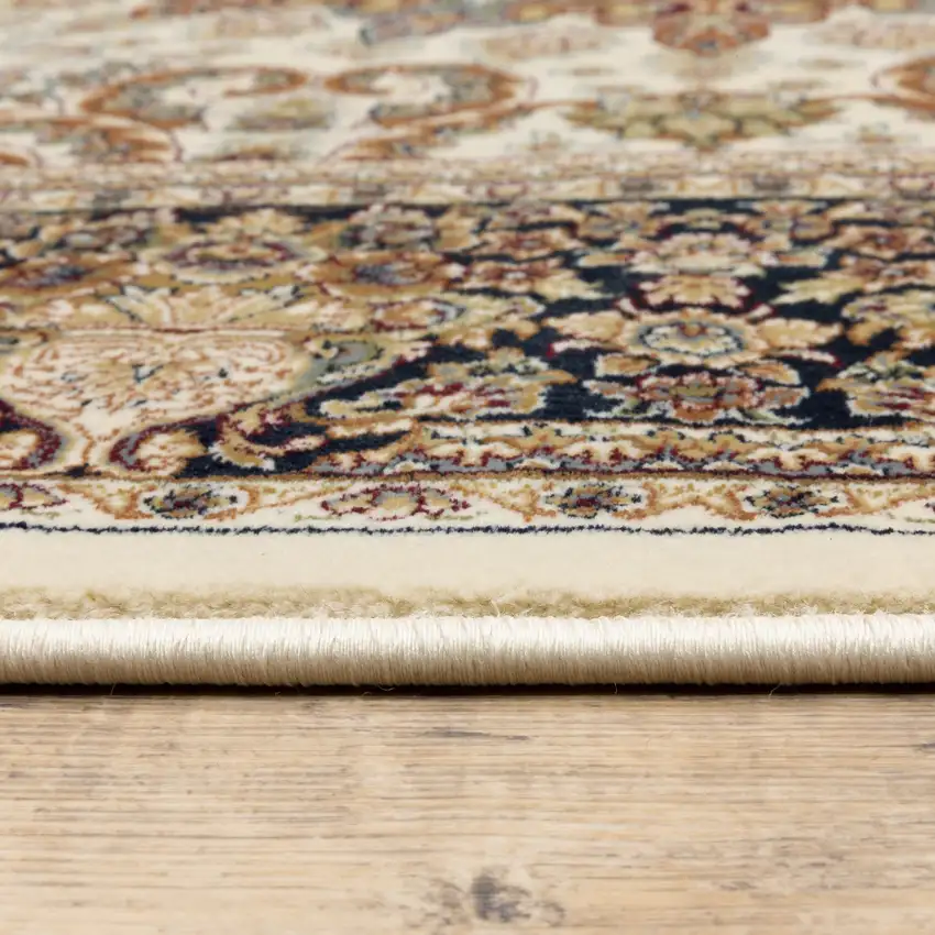 Ivory Black And Tan Medallion Area Rug With Fringe Photo 4