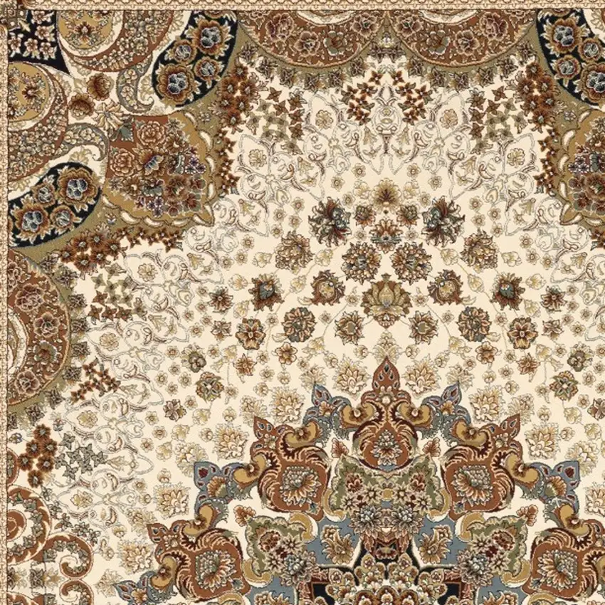 Ivory Black And Tan Medallion Area Rug With Fringe Photo 6