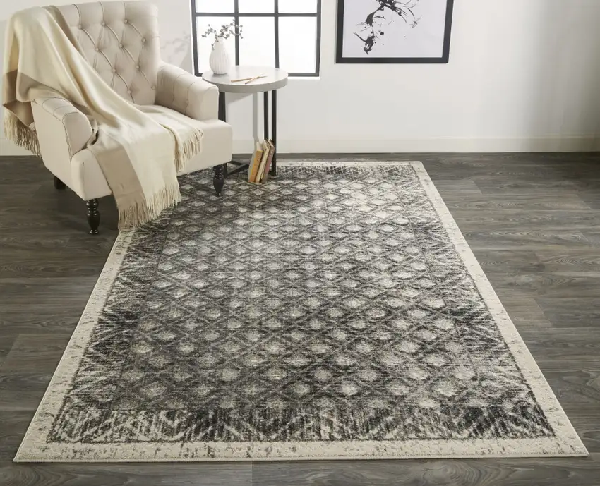 Ivory Black And Taupe Abstract Stain Resistant Area Rug Photo 7