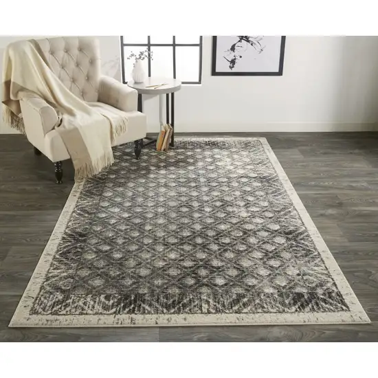 Ivory Black And Taupe Abstract Stain Resistant Area Rug Photo 7