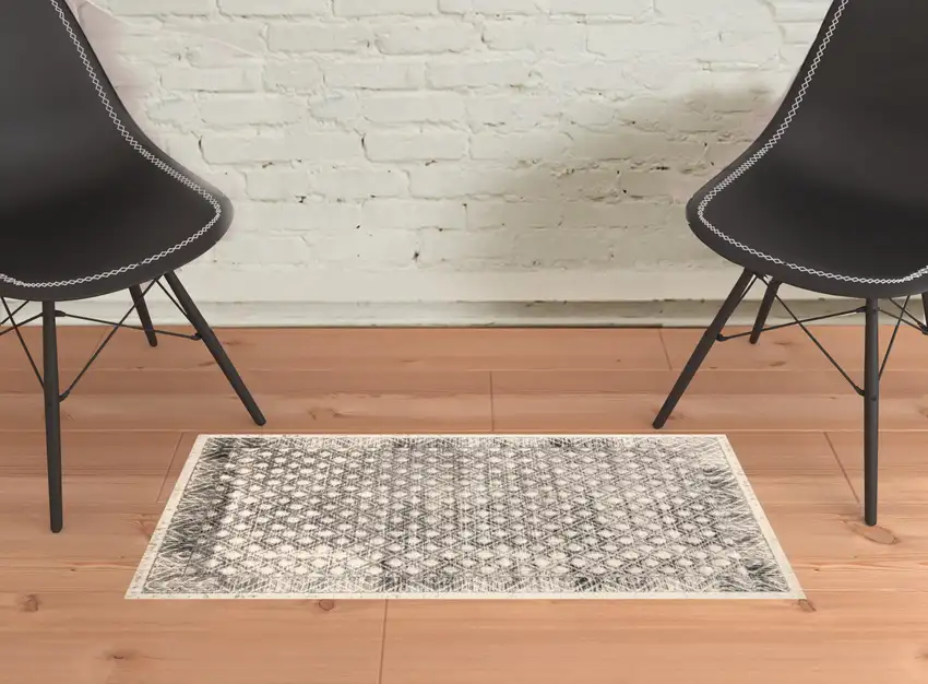 Ivory Black And Taupe Abstract Stain Resistant Area Rug Photo 4