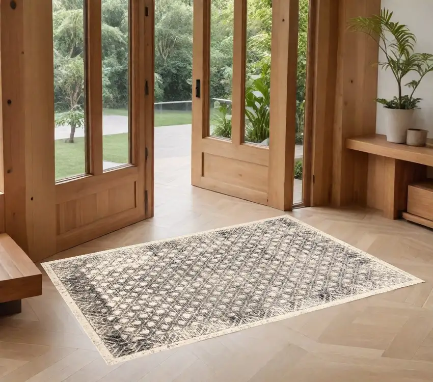 Ivory Black And Taupe Abstract Stain Resistant Area Rug Photo 1