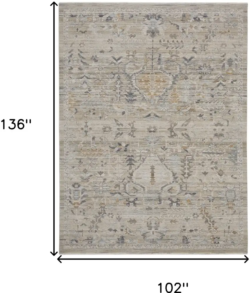 Ivory Black And Taupe Floral Area Rug With Fringe Photo 3