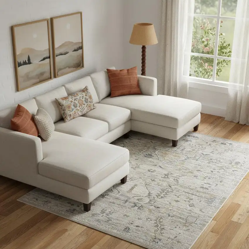 Ivory Black And Taupe Floral Area Rug With Fringe Photo 1