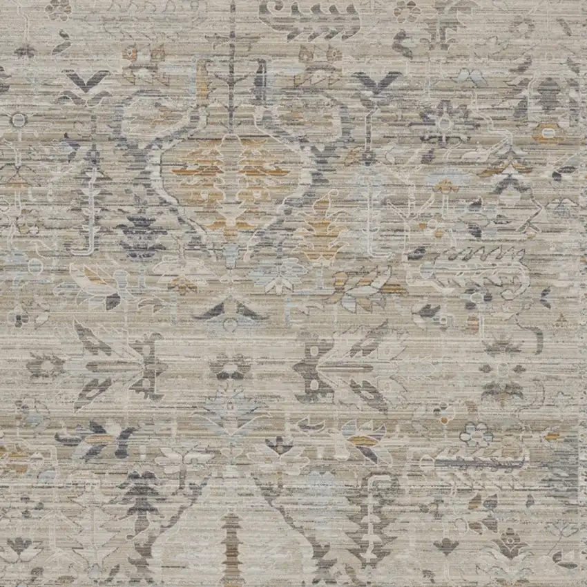 Ivory Black And Taupe Floral Distressed Area Rug With Fringe Photo 8