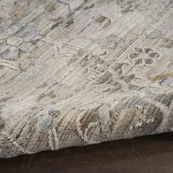 Ivory Black And Taupe Floral Distressed Area Rug With Fringe Photo 7