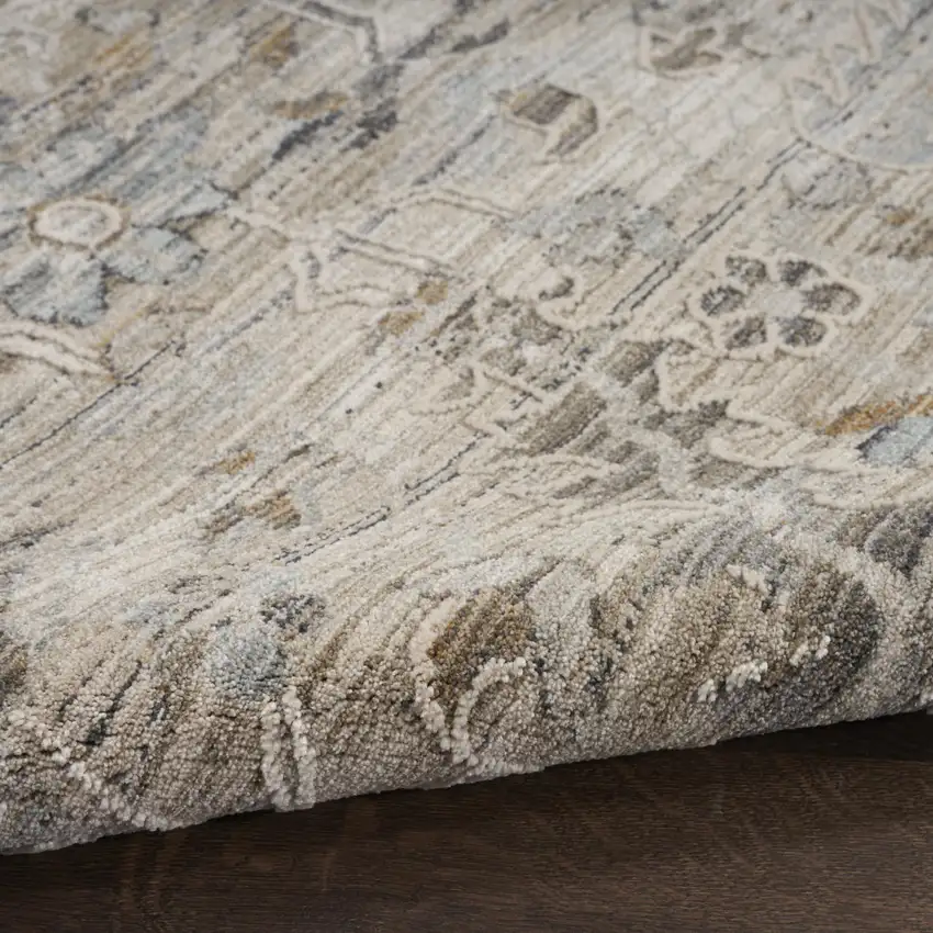 Ivory Black And Taupe Floral Distressed Area Rug With Fringe Photo 7