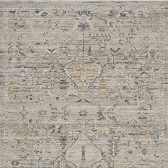 Ivory Black And Taupe Floral Distressed Area Rug With Fringe Photo 7