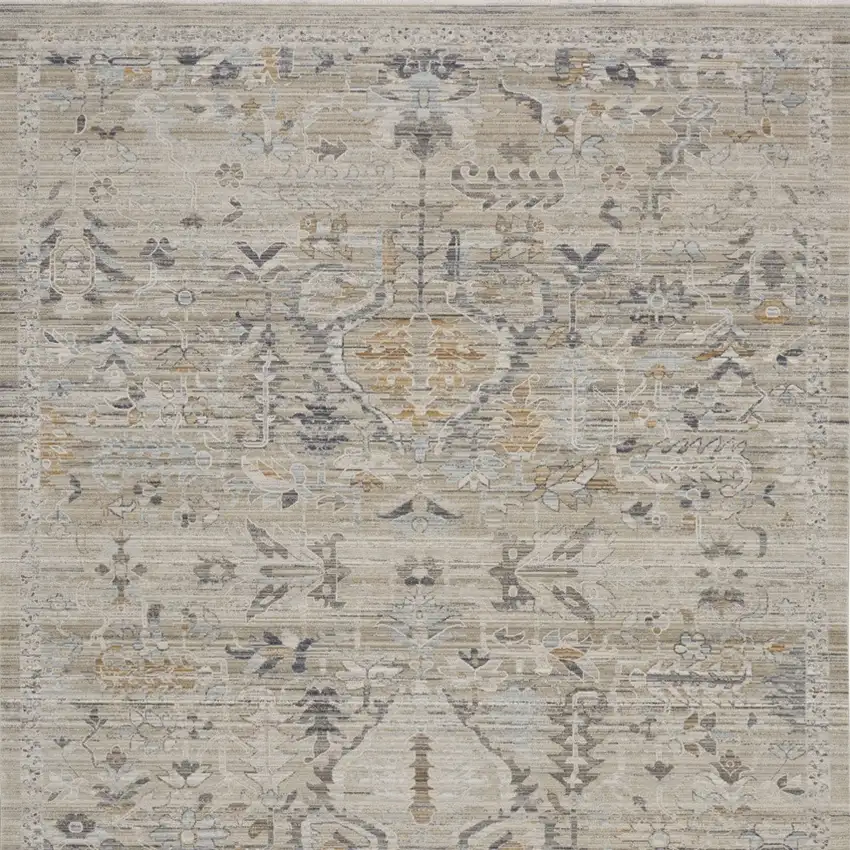 Ivory Black And Taupe Floral Distressed Area Rug With Fringe Photo 7