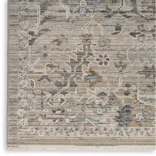 Ivory Black And Taupe Floral Distressed Area Rug With Fringe Photo 9