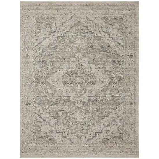 Ivory Black And Taupe Floral Distressed Area Rug With Fringe Photo 7