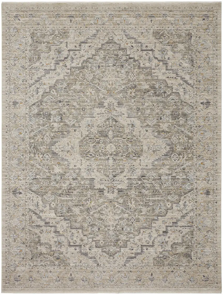 Ivory Black And Taupe Floral Distressed Area Rug With Fringe Photo 7