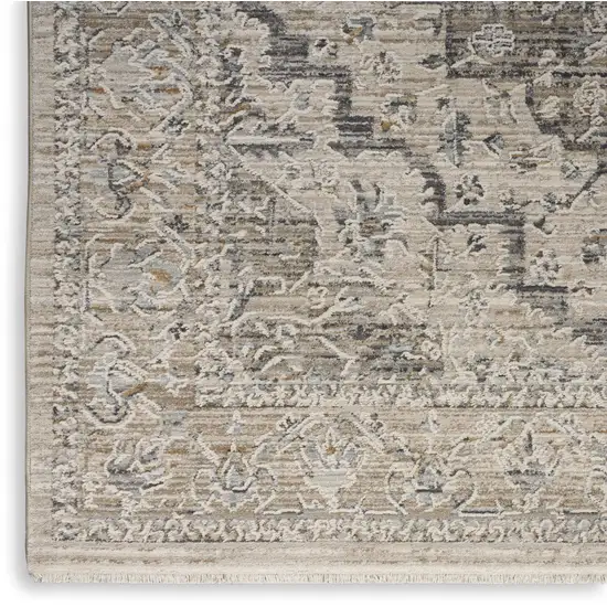 Ivory Black And Taupe Floral Distressed Area Rug With Fringe Photo 9