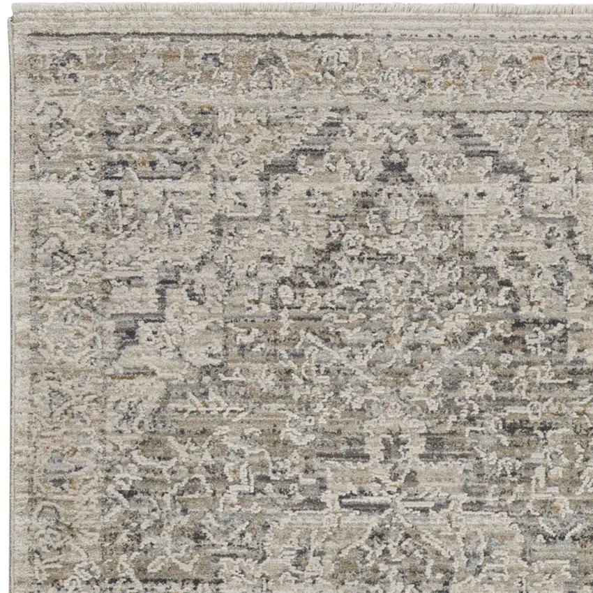 Ivory Black And Taupe Medallion Distressed Area Rug With Fringe Photo 5