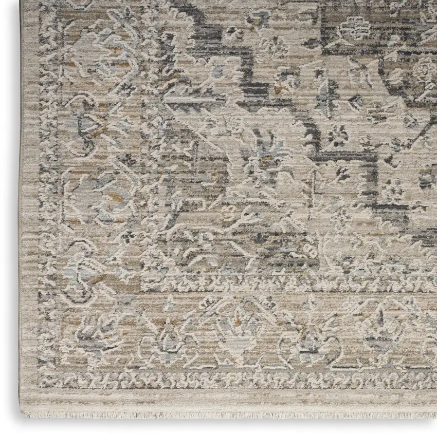 Ivory Black And Taupe Medallion Distressed Area Rug With Fringe Photo 8