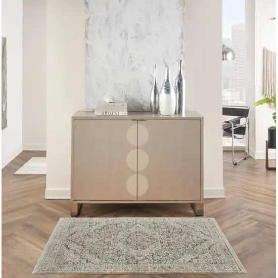 Ivory Black And Taupe Medallion Distressed Area Rug With Fringe Photo 4