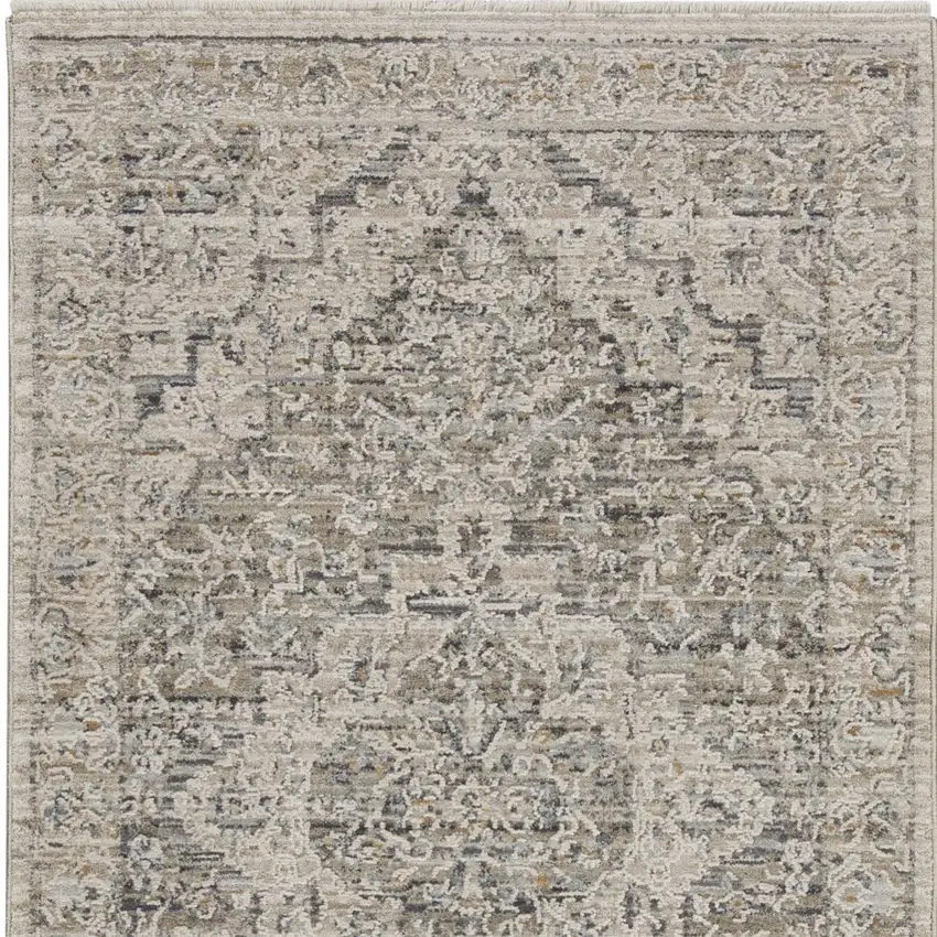 Ivory Black And Taupe Medallion Distressed Area Rug With Fringe Photo 6