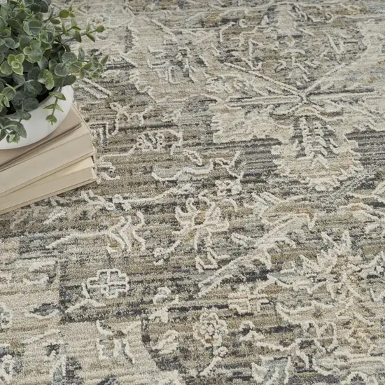 Ivory Black And Taupe Medallion Distressed Area Rug With Fringe Photo 9