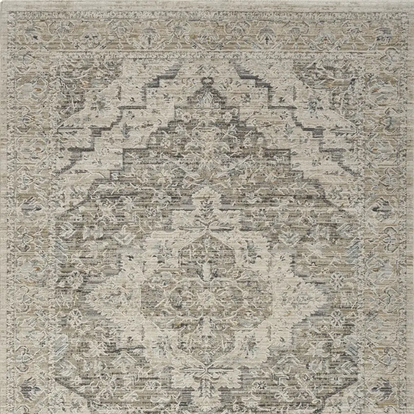 Ivory Black And Taupe Medallion Distressed Area Rug With Fringe Photo 7