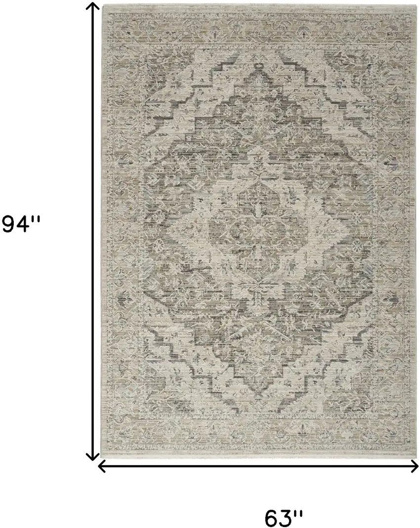 Ivory Black And Taupe Medallion Distressed Area Rug With Fringe Photo 3