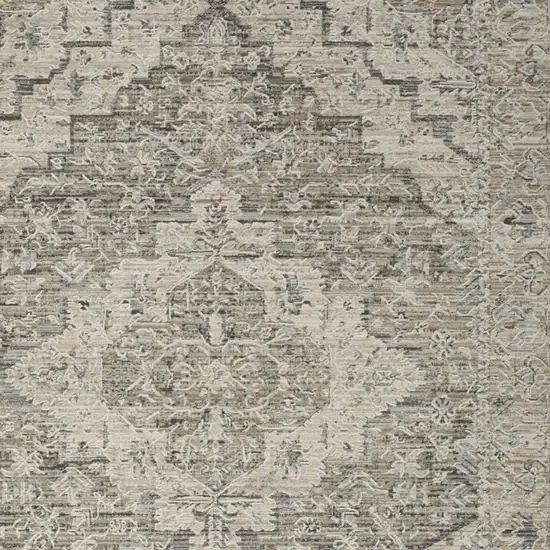 Ivory Black And Taupe Medallion Distressed Area Rug With Fringe Photo 6