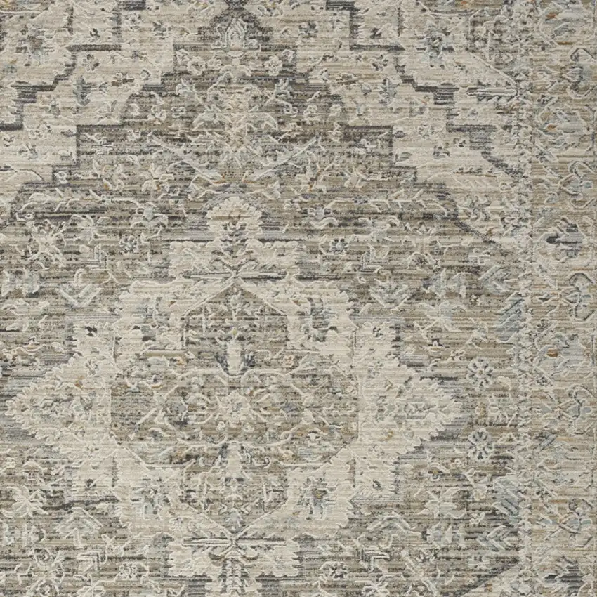 Ivory Black And Taupe Medallion Distressed Area Rug With Fringe Photo 6