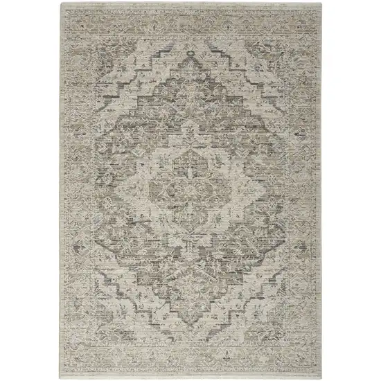 Ivory Black And Taupe Medallion Distressed Area Rug With Fringe Photo 2