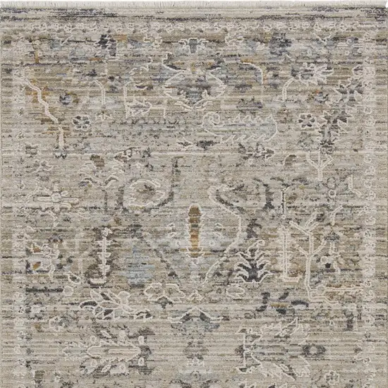 Ivory Black And Taupe Oriental Distressed Area Rug With Fringe Photo 6