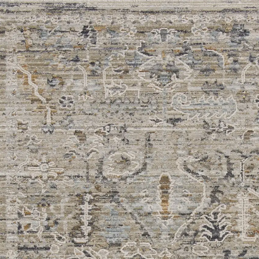 Ivory Black And Taupe Oriental Distressed Area Rug With Fringe Photo 5