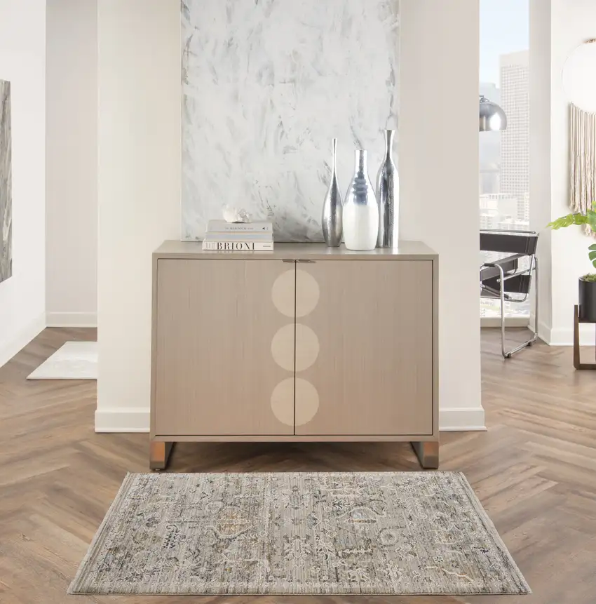 Ivory Black And Taupe Oriental Distressed Area Rug With Fringe Photo 4