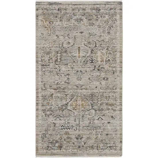 Ivory Black And Taupe Oriental Distressed Area Rug With Fringe Photo 9