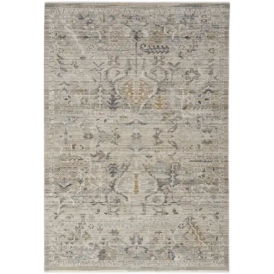Ivory Black And Taupe Oriental Distressed Area Rug With Fringe Photo 2