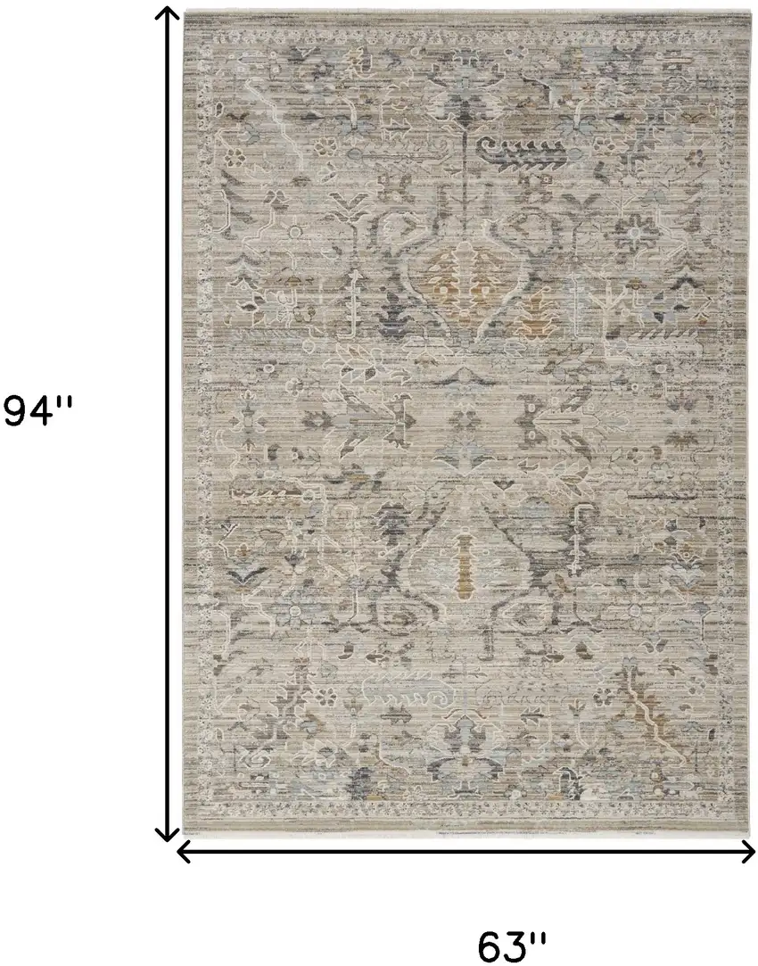 Ivory Black And Taupe Oriental Distressed Area Rug With Fringe Photo 3