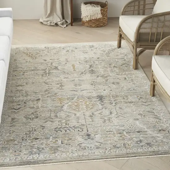 Ivory Black And Taupe Oriental Distressed Area Rug With Fringe Photo 4