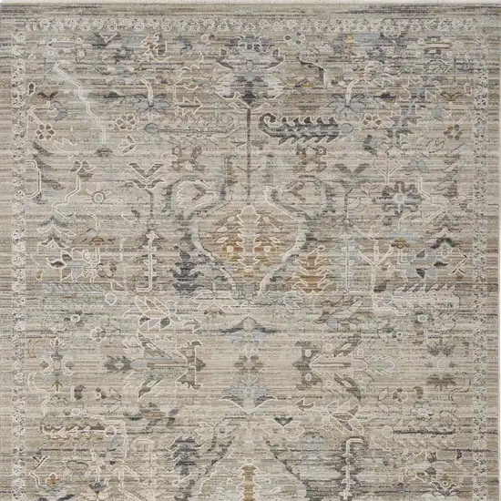 Ivory Black And Taupe Oriental Distressed Area Rug With Fringe Photo 7