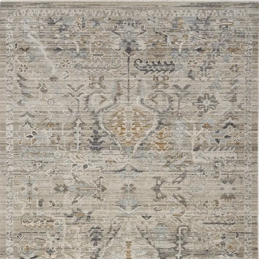 Ivory Black And Taupe Oriental Distressed Area Rug With Fringe Photo 7