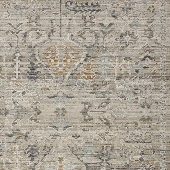 Ivory Black And Taupe Oriental Distressed Area Rug With Fringe Photo 6