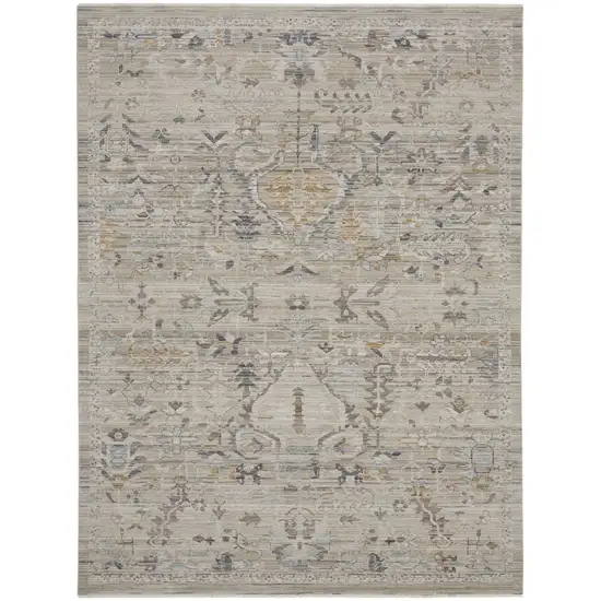 Ivory Black And Taupe Oriental Distressed Area Rug With Fringe Photo 2