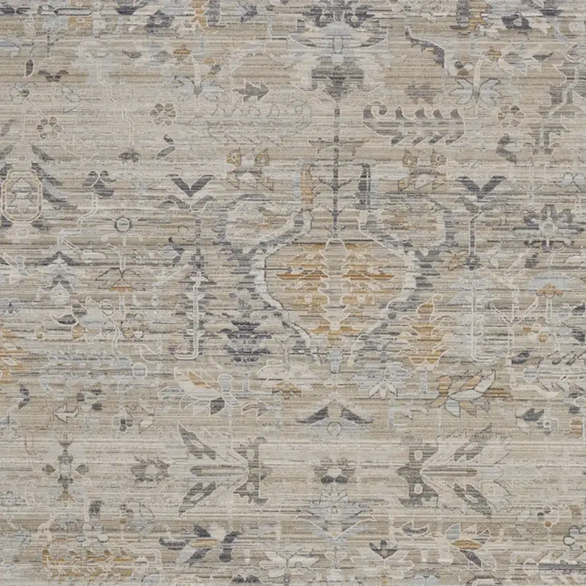 Ivory Black And Taupe Oriental Distressed Area Rug With Fringe Photo 8