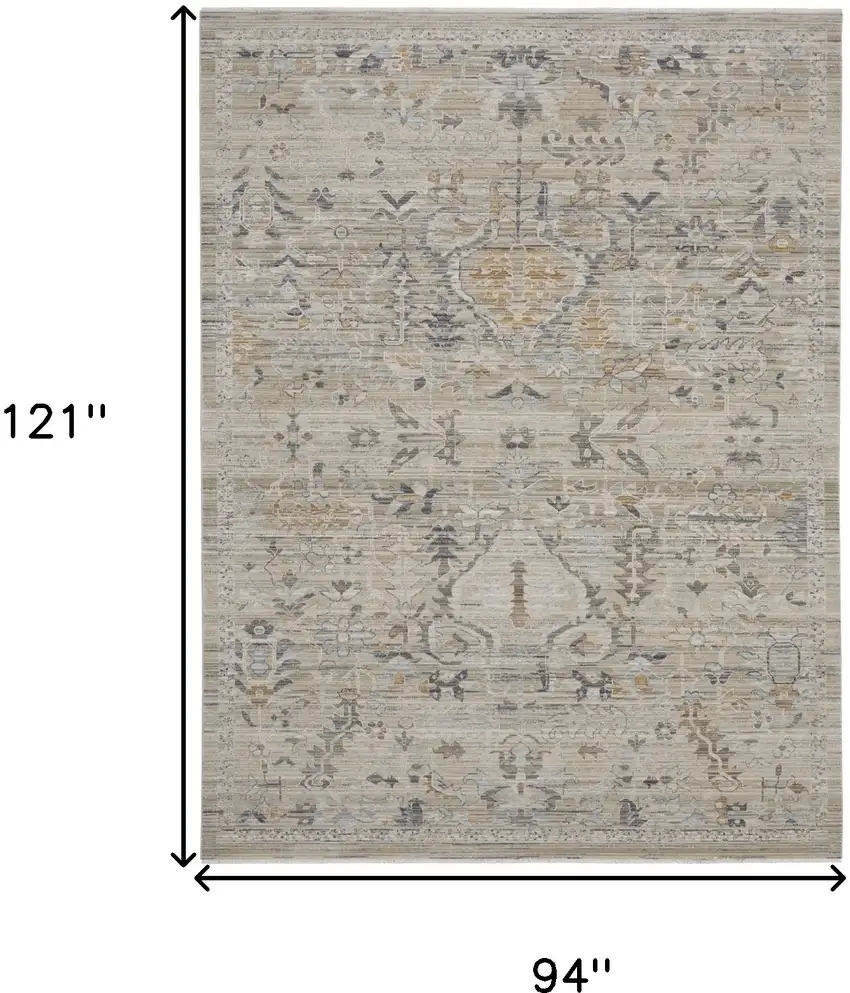 Ivory Black And Taupe Oriental Distressed Area Rug With Fringe Photo 3